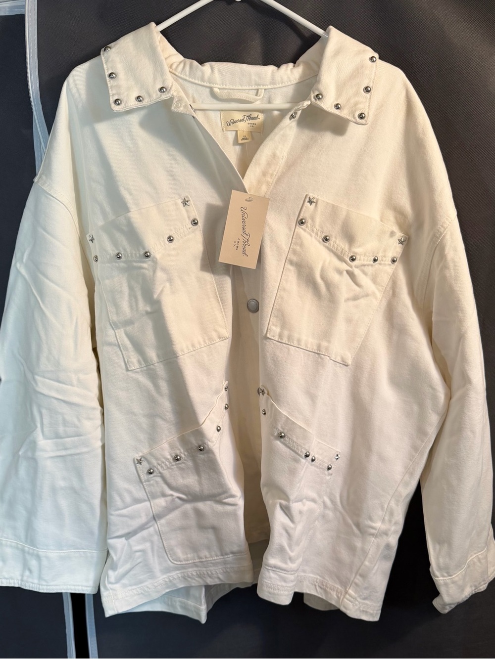 Universal Thread Ivory Stud-Detail Button Down Jean Jacket 1X